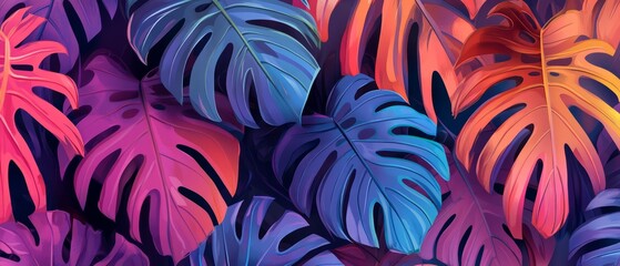 Vibrant Neon Tropical Leaves In A Lush, Vibrant Pattern.