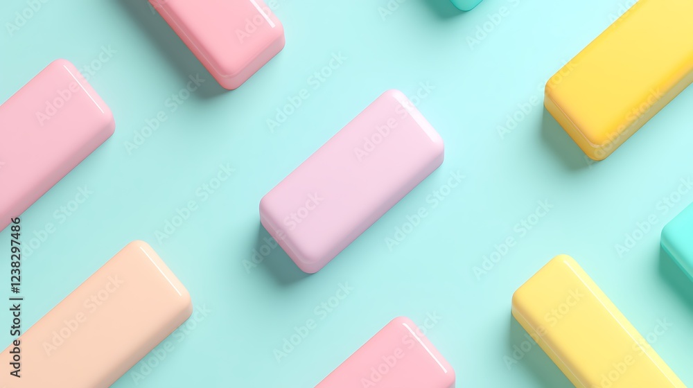Poster colorful rectangular blocks on soft blue surface for fun and playful background design elements