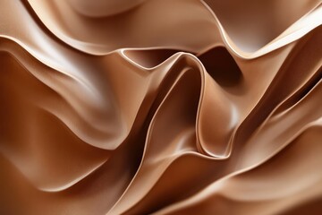 Fluid, chocolate sheets forming an abstract dynamic shape, mocha mousse 3D background