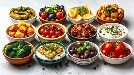 Set with different appetizers in small portions