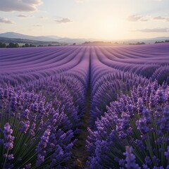Obraz premium Nature view illustration of a lavender flower field in the afternoon