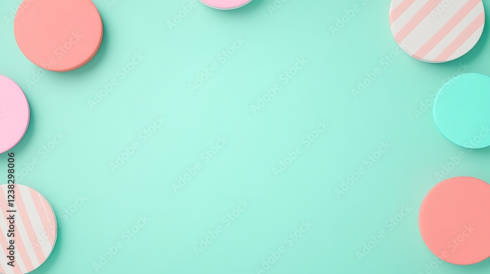 Poster colorful round decorative elements on mint background creating a playful and stylish atmosphere for 