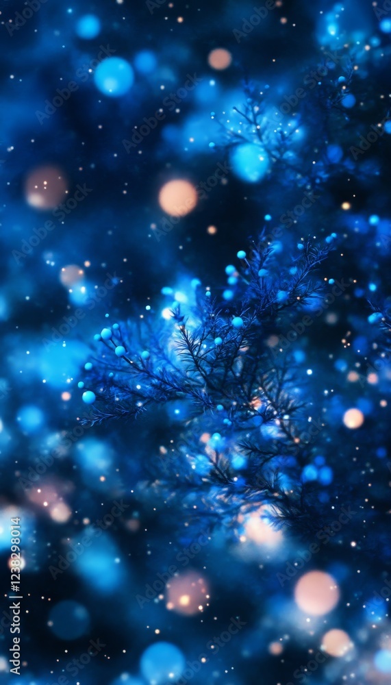 Poster Abstract Blue Sparkling Background With Illuminated Light Particles Particles and Blurred Lights