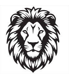 Ilustrasi vektor hitam putih berkualitas tinggi dari kepala singa, dirancang dengan gaya gambar tangan yang mendetail. Sempurna untuk desain tato, grafis kaus, maskot logo, seni dinding, dan proyek em