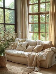 cozy bright Scandinavian living room	
