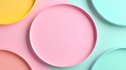 Obraz premium Colorful Round Plates on Pastel Backgrounds Perfect for Table Settings and Event Styling