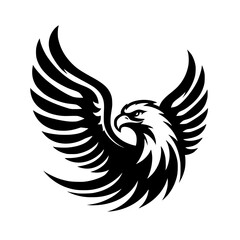 Majestic Eagle with Spread Wings: Black and White Vector Graphic