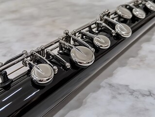Obraz premium A premium oboe with a sleek black body and silver keys resting elegantly on a polished surface