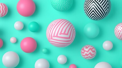 Obraz premium Colorful, patterned spheres floating in a vibrant turquoise background for modern abstract design