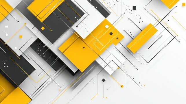 Abstract geometric shapes, overlapping design, white background, tech theme, website banner