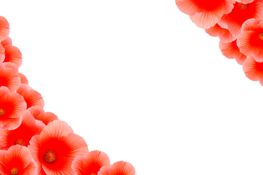 frame of coral flowers hollyhocks on a transparent background