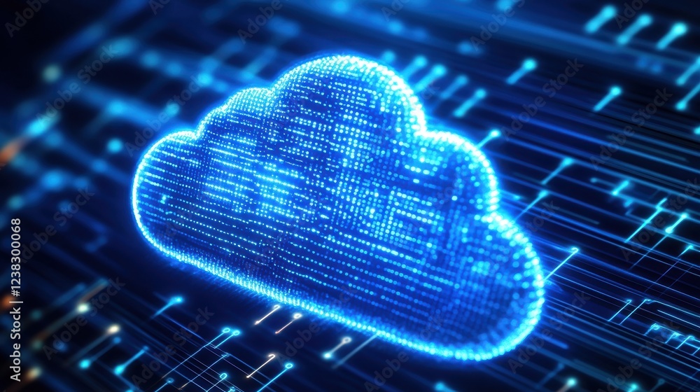 Poster a vibrant digital cloud symbolizing data storage and connectivity in a futuristic, tech-driven world