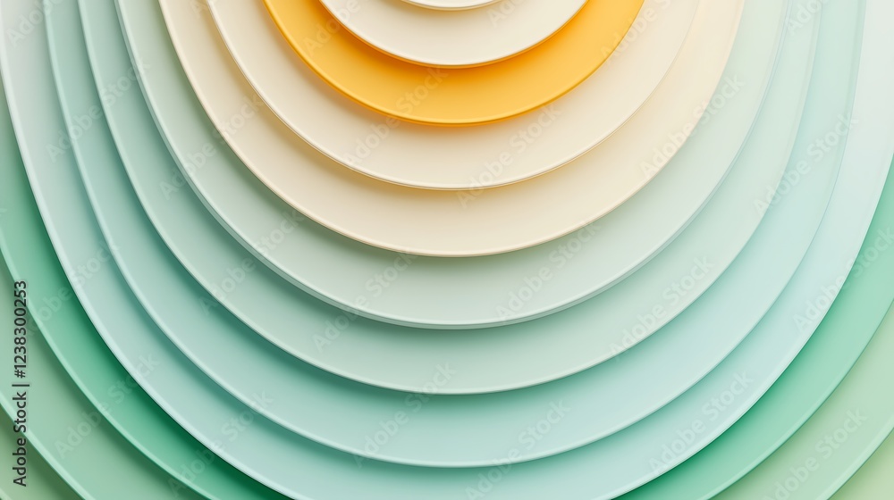 Poster layered circular patterns in soft pastel colors for background and design elements