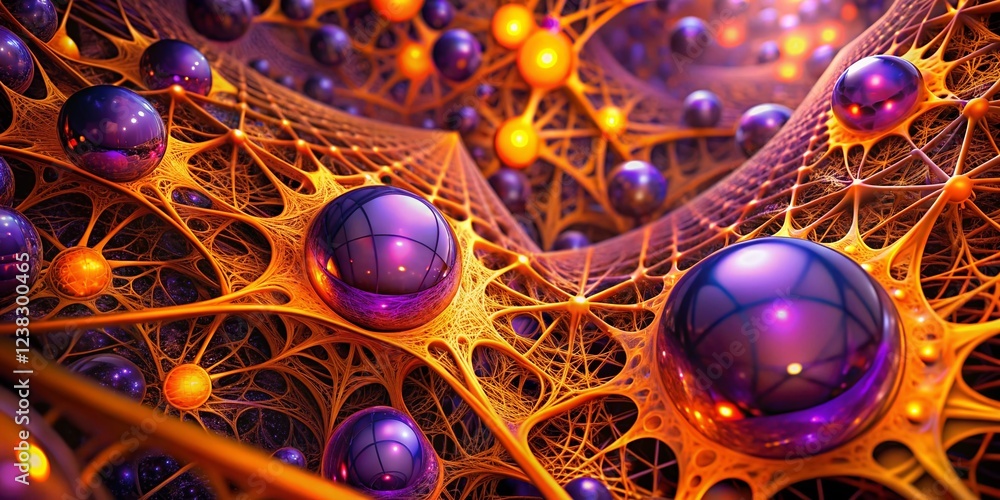 Wall mural Abstract Fractal Art: Orange Web & Purple Spheres Background