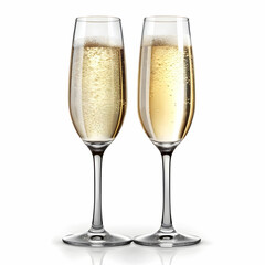 champagne glasses on white background