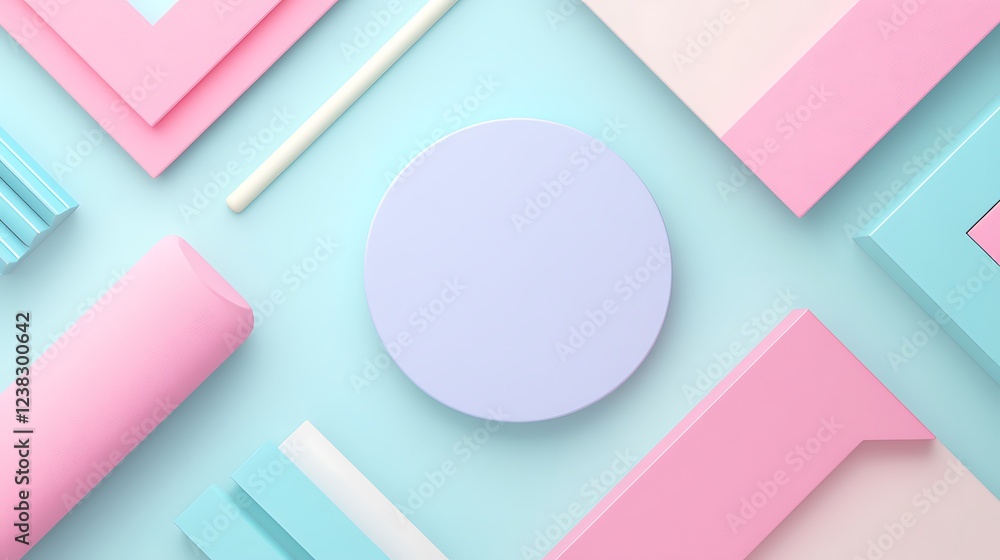 Aufkleber modern minimalistic geometric composition with colorful shapes on soft blue background for creative 