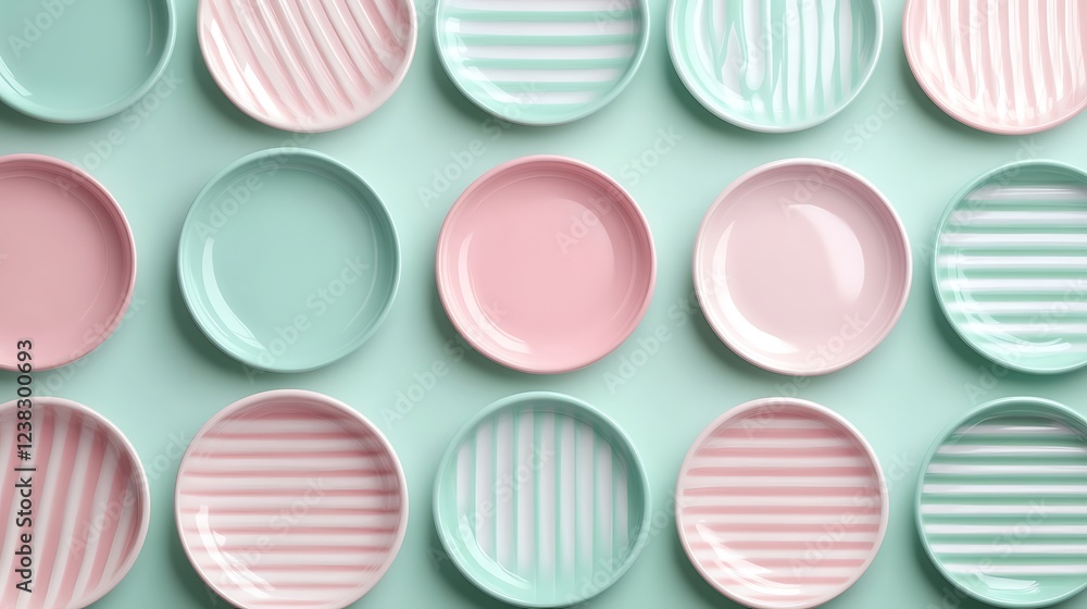 Aufkleber pairing beautiful pastel plates in soft colors and unique patterns on a solid background for home de
