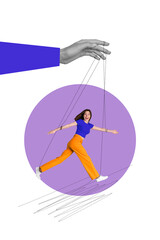 Trend artwork composite sketch image collage of huge hand appear hold rope line young lady woman...