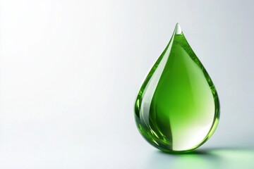 A vibrant green water droplet representing purity and nature, ideal for environmental themes and eco-friendly topics.