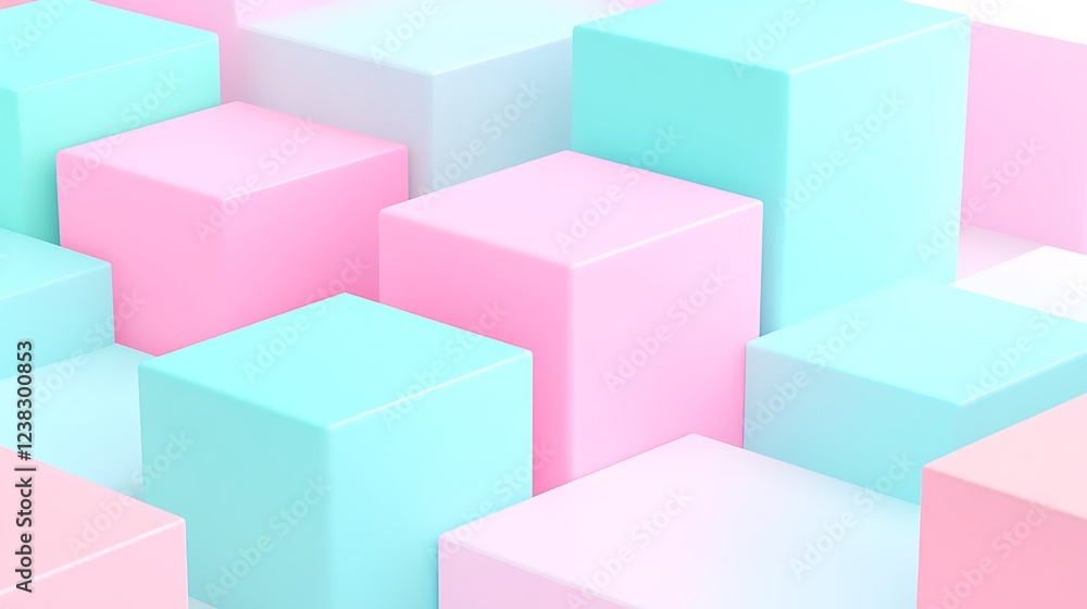 Poster pastel colored cubes overlapping in a vibrant and abstract design for modern background or display