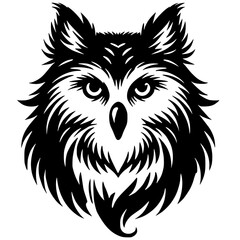 Silhouette of a combination of owl and wolf faces