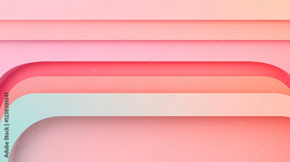 Poster soft abstract background with layers of curves in pastel colors of pink and teal for creative design