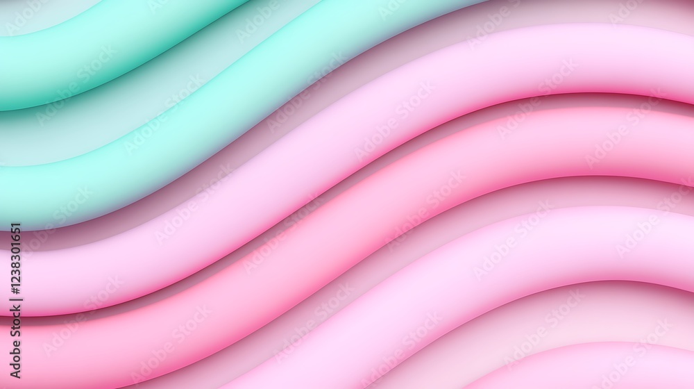 Poster smooth wavy lines in soft pastel colors of pink and aqua for background or abstract design elements