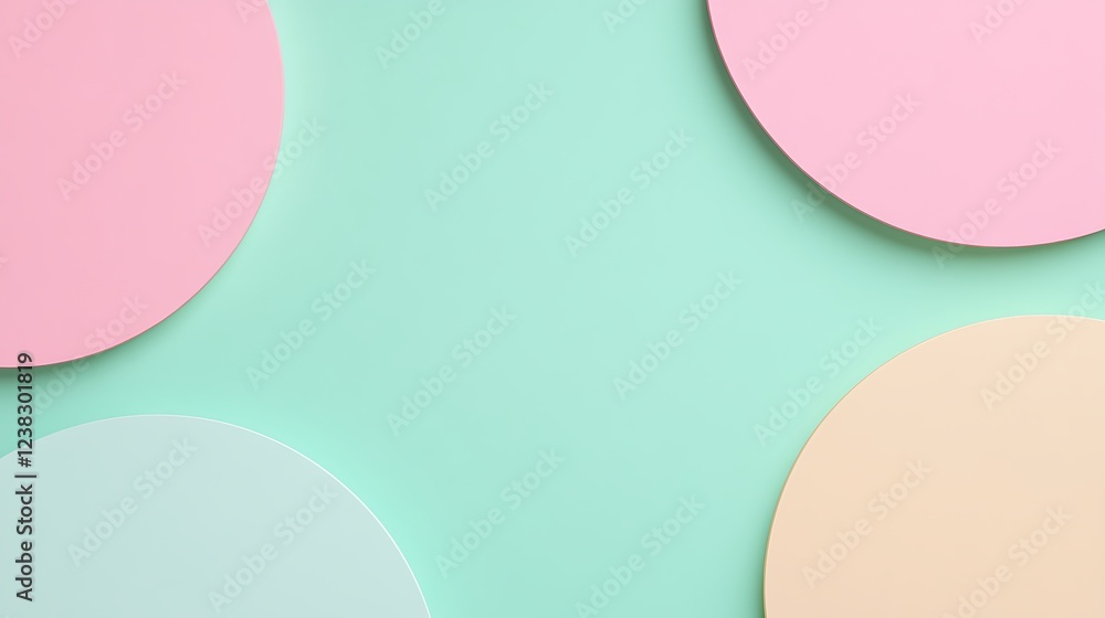 Poster Soft Color Abstract Background with Pastel Circles on Mint Green Surface for Modern Design Projects