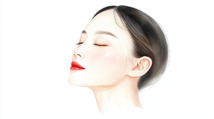 Fototapeta premium Woman in peaceful contemplation, a portrait of serenity with closed eyes and tilted head