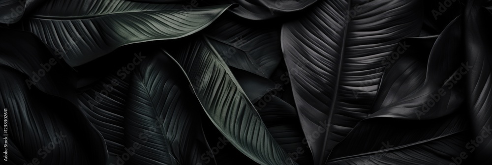 Poster abstract black textures of leaves in dark tones with intricate patterns and depth for creative backg