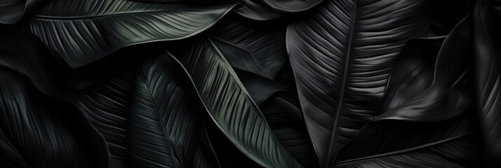 Fototapeta premium Abstract Black Textures of Leaves in Dark Tones with Intricate Patterns and Depth for Creative Background Use