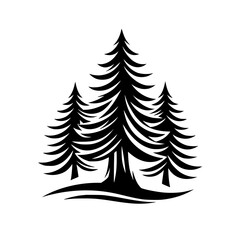 Obraz premium Majestic Pine Trio: A Black and White Forest Illustration