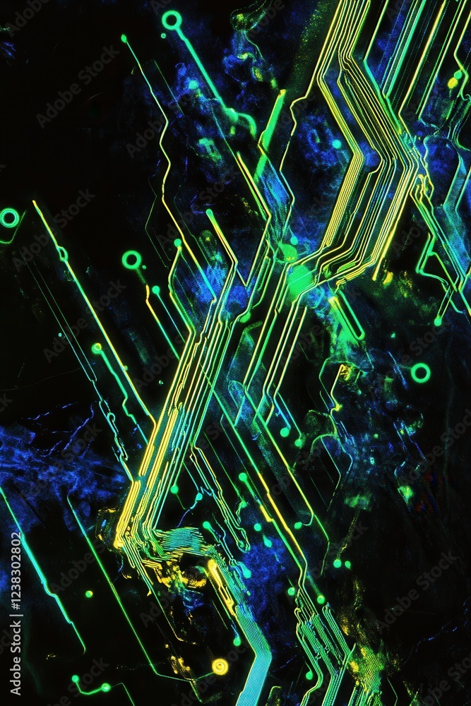 Poster abstract close-up of colorful circuit board patterns showcasing a blend of vibrant colors and intric