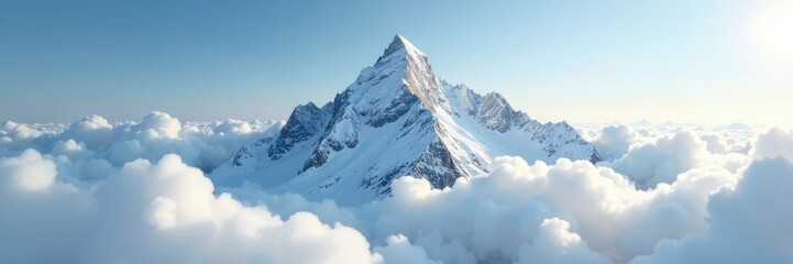 Obraz premium Snowy summit pierces through puffy white clouds, landscape, misty, natural wonder