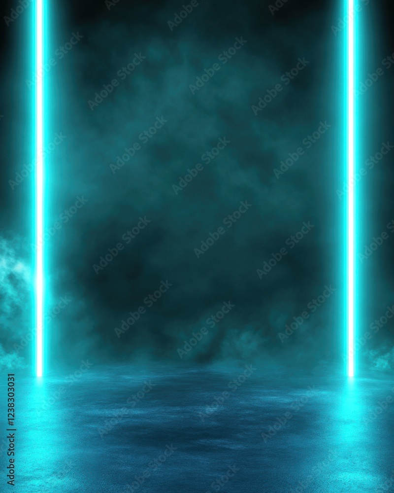 Poster abstract futuristic background with glowing blue neon lights and mysterious fog creating a vibrant a