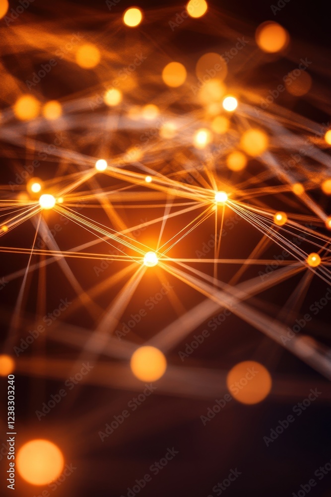 Poster abstract network connection with glowing orange lights, symbolizing digital communication and advanc