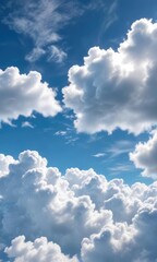 Naklejka premium Soft and puffy white clouds against a brilliant blue, airy feel, soft clouds, serene mood