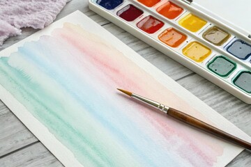 Soft watercolour brush strokes on wet paper creating a subtle gradient, subtle colours, painterly effect, coloured strokes