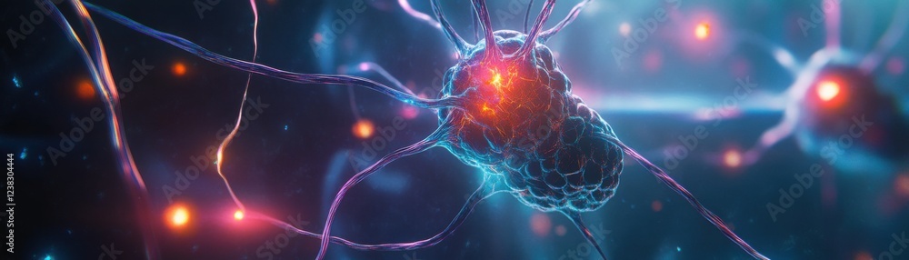 Poster an intricate network of neurons showcasing vibrant connections and dynamic activity in the human bra