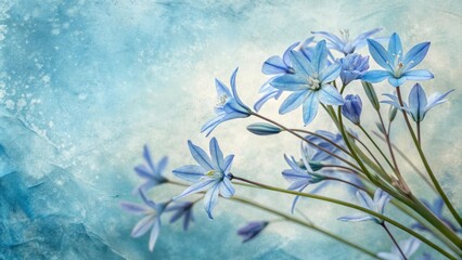 Softly blooming blue flowers on a textured watercolor background, artistic impression, botanical art, watercolor texture, serene landscape, floral background