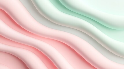 Soft Wavy Abstract Background in Pastel Colors of Pink, Mint Green, and White for Modern Design Projects