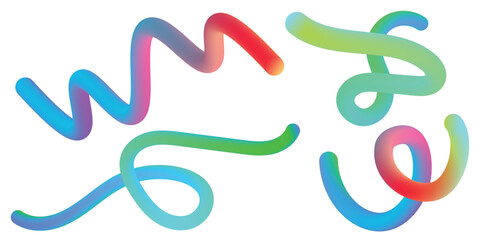 Vector Graphic with Wavy Lines in Rainbow Colors. Abstract Color Gradient Swirl Shapes Set in white background . Colorful Fluid Wave Pattern. Squiggly Design Elements