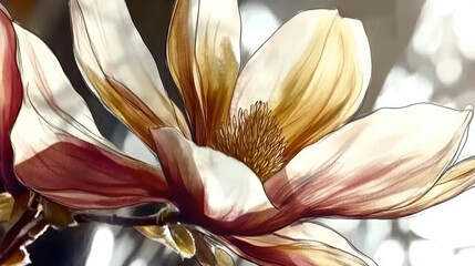 Beautiful Magnolia Flower in Soft Light Showcasing Intricate Petal Details in an Artistic Style