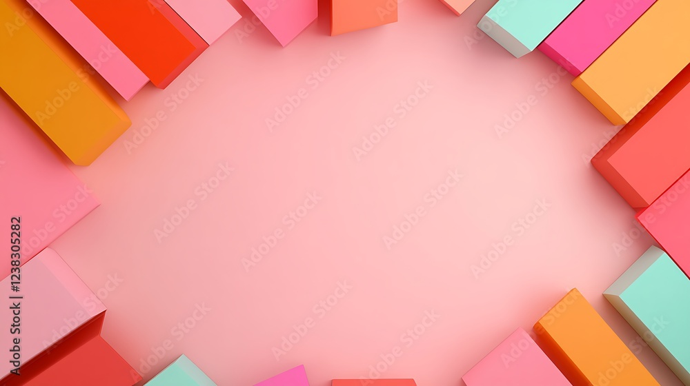 Aufkleber vibrant colorful blocks arranged in a frame on a soft pink background for creative projects and desi