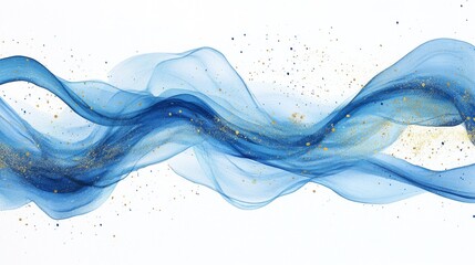 14.A creative watercolor design for a birthday invite or wedding menu, with soft blue ink waves swirling across the page. The waves are layered and fluid, with varying shades of blue from pale