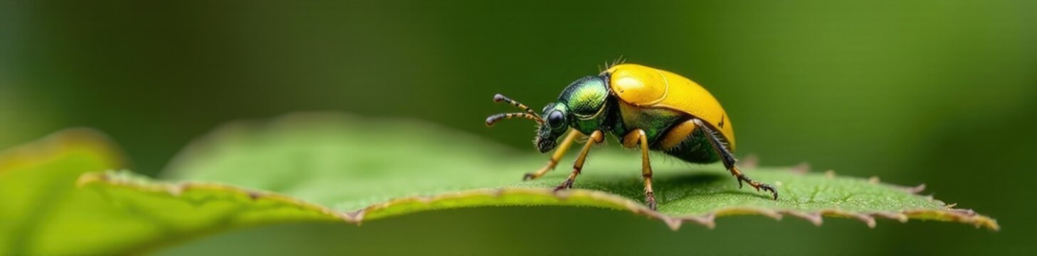 Small yellow-green beetle with gelbbindige furchenbiene halictus scabiosae body, small, yellow, insect photography