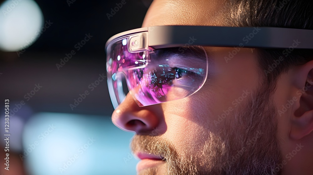 Poster vibrant augmented reality event showcasing dynamic product with glasses