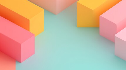 Obraz premium Vibrant geometric shapes in pastel colors arranged on a soft gradient background for modern design concepts