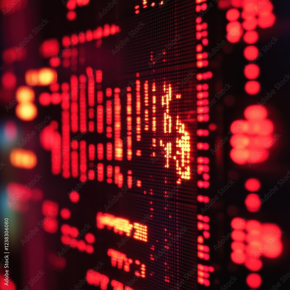 Poster close-up of dynamic red digital data visualization, representing technology, data analysis, or digit