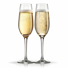 champagne glasses on white background